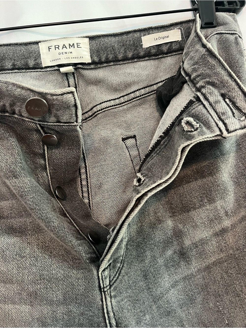 frame le crop original grey wash straight leg jeans distressed raw hem size 29 - Picture 5 of 9